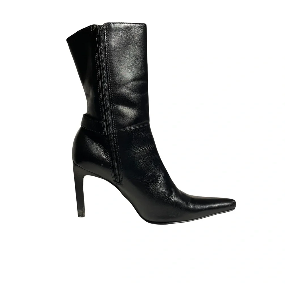Steve Madden black leather stiletto heeled zip up boots size 7.5 - Picture 7 of 11